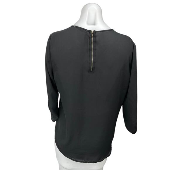 Hippie Rose Black Half Sleeve V Neck Lightweight Relaxed Fit Blouse Top Size M - Picture 2 of 4